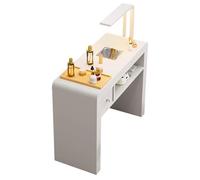 TT-YEC Multifunctional Nail Tech Desk Station, Heavy Duty Metal Nail Art Table, Double Storage Shelves Beauty Nail Art Table with Nail Powder Collector, LED Light And Drawer,L100CM