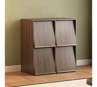 TT-YEC Multifunctional Vinyl Record Display Rack, Wooden Storage Cabinet for Miscellaneous Books, 4/6 Compartment CD Storage Rack, Flip-Up Storage Record Player Cabinet,4 squares A