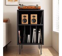 TT-YEC Open Wooden Record Player Stand with Metal Legs, Retro Vinyl Record Storage Cabinet/Table, 3-Tier Record Organizer, Large-Capacity Audio Media Holder,B