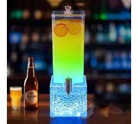 TT-YEC Portable Fruit Juice Dispenser, 3L/100Oz Desktop Beer Tower, Square Beverage Dispenser, Base with Colored LED And Stainless Steel Tap,Ice blue light A