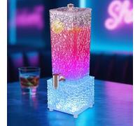 TT-YEC Portable Fruit Juice Dispenser, 3L/100Oz Desktop Beer Tower, Square Beverage Dispenser, Base with Colored LED And Stainless Steel Tap,Ice blue light C