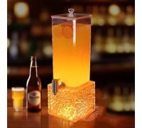 TT-YEC Portable Fruit Juice Dispenser, 3L/100Oz Desktop Beer Tower, Square Beverage Dispenser, Base with Colored LED And Stainless Steel Tap,Yellow light A