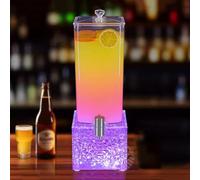 TT-YEC Portable Fruit Juice Dispenser, 3L/100Oz Desktop Beer Tower, Square Beverage Dispenser, Base with Colored LED And Stainless Steel Tap,Rainbow light A