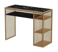 TT-YEC Portable Manicure Table, Double Tier Manicure Table with Marble Top, Gold Frame Manicure Table, Professional Beauty Studio Table for Manicure And Nail Reconstruction,Black