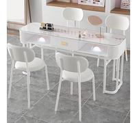 TT-YEC Portable Nail Table with Storage Rack, Tempered Glass Nail Table, Professional Nail Makeup Table, Double-Layer Nail Beauty Workbench, Nail Salon Table for Manicurists, White,AL160CM