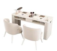 TT-YEC Professional Manicure Table with Collector, Heavy Duty Metal Frame Beauty Salon Manicure Table with Marble Top, Portable Manicurist Workstation, Nail Salon Table, White,BL160CM