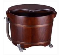 TT-YEC Retro Foot Bath Tub, Pear Wood Brown Foot Bath Tub, Solid Wood Handmade Wooden Foot Bath Tub Set with Lid And Massager, 360° Rotatable Foot Bath Tub, Home Machine Foot Bath Tub,H30CM