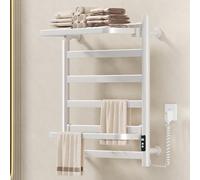 TT-YEC Smart Bathroom Electric Towel Rack, Stainless Steel 5-Bar Towel Dryer, Wall-Mounted Straight Towel Heater with Top Shelf, Carbon Fiber Dry Heating.,Right exit A