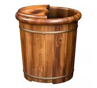 TT-YEC Solid Cedar Foot Bath Tub Set, Wooden Foot Bath Tub with Massager And Lid, Vintage Carbonized Foot Bath Tub, Foot Spa Soaking Tub, Care Foot Soaking Tub,H26CM