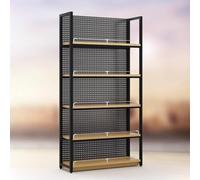 TT-YEC Supermarket Convenience Store Snack Display Rack, Ironwood Shelf with Solid Panel, Commercial Metal Display Snack Storage, Multi-Layer Storage Rack,L93×W33×H160CM