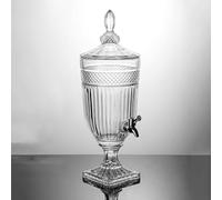 TT-YEC Transparent Retro Crystal Iced Drink Maker, 2/3/5L Glass Beverage Dispenser, with Stainless Steel Tap, Party Juicer with Stand, Wide Mouth with Lid,3L A