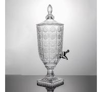 TT-YEC Transparent Retro Crystal Iced Drink Maker, 2/3/5L Glass Beverage Dispenser, with Stainless Steel Tap, Party Juicer with Stand, Wide Mouth with Lid,3L B