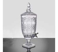 TT-YEC Transparent Retro Crystal Iced Drink Maker, 2/3/5L Glass Beverage Dispenser, with Stainless Steel Tap, Party Juicer with Stand, Wide Mouth with Lid,5L B