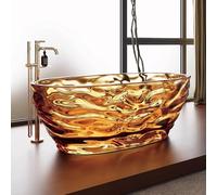 TT-YEC Water Ripple Transparent Resin Bathtub, Hotel/Home Double Bathtub, Non-Slip Solid Surface, with Spring-Loaded Drain, 44Cm Deep Immersion, Oval Shape,A L160CM