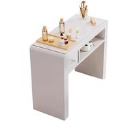 TT-YEC White Professional Manicure Table, Slate Top Wooden Manicure Table, Nail Studio Manicure Table, Multifunctional Manicure Table with Double Open Storage Space And Drawers,L100CM