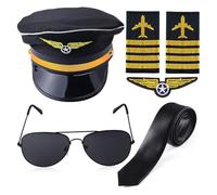 TTAO Airline Pilot Captain Costume Accessories Sets for Men with Airplane Hat Sunglasses Tie Badge Type A One Size