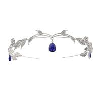 TTAO Alloy Bridal Headband Rhinestone Eyebrow Center Pendant Hair Band Headwear for for Womens Girls Wedding Silver&Blue One Size