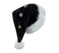 TTAO Christmas Hat with Dual Design Options Features Either Golden Bells or Embossed Patterns with Plush Trim Black Kids Type A One Size