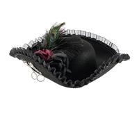 TTAO Colonial Tricorn Pirate Hat Lace Trim Cap For Adults Halloween Carnival Cosplay Type A Black One Size
