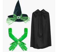 TTAO Complete Women's Witch Costume Collection Features Long Glove Dramatic Cape Signature Hat Optional Face Accessories 3Pcs One Size