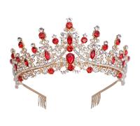 TTAO Crystal Rhinestone Queen Crown Vinatge Princess Tiara Wedding Headpiece for Women Girls Red One Size
