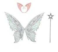 TTAO Fairy Wings Angel Princess Wing with Elf Ears and Fairy Wand Butterfly Elf Dress up Set for Bride Theme Parties Photo Shoots Silver One Size