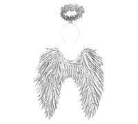 TTAO Feather Angel Wing With Headband Cosplay Costumes Accessories For Christmas Halloween Carnival Party Silver One Size