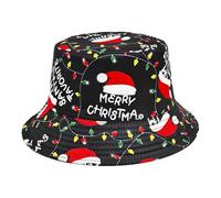 TTAO Festive Snowflake Print Bucket Hat Christmas Themed Fisherman Cap with Santa Design for Women's Parties Travel Black B One Size