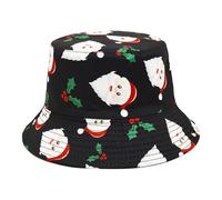 TTAO Festive Snowflake Print Bucket Hat Christmas Themed Fisherman Cap with Santa Design for Women's Parties Travel Black D One Size