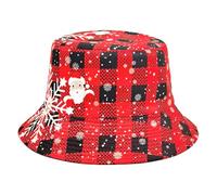TTAO Festive Snowflake Print Bucket Hat Christmas Themed Fisherman Cap with Santa Design for Women's Parties Travel Red D One Size