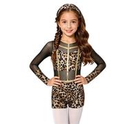 TTAO Girls Cavegirl Leotard for Cosplay Fun Outfit | Leopard Dance Leotard,Cavegirl Leopard Costume,One Piece Bodysuits,Back Invisible Zipper,for Trick or Treat,Role Play Game
