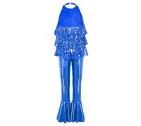 TTAO Girls Sequins Jazz Dance Leotard Sequin Jumpsuit Disco Party Outfit For Stage Performance Halloween Cosplay Royal Blue 7-8 Years