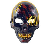 TTAO Glow-in-the-Dark Electronic Skull Mask RGB LED Light Up Face Cover with Secure Head Strap for Halloween Party Yellow One Size