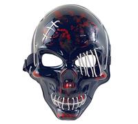 TTAO Glow-in-the-Dark Electronic Skull Mask RGB LED Light Up Face Cover with Secure Head Strap for Halloween Party White One Size