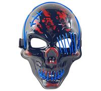 TTAO Glow-in-the-Dark Electronic Skull Mask RGB LED Light Up Face Cover with Secure Head Strap for Halloween Party Blue One Size