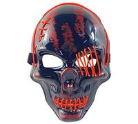TTAO Glow-in-the-Dark Electronic Skull Mask RGB LED Light Up Face Cover with Secure Head Strap for Halloween Party Red One Size