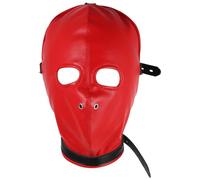 TTAO Leather Full Face Mask Gothic Prom Two Holes Head Cover Adjustable Hollow Out Head Hood For Club Red B One Size