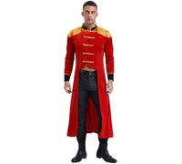 TTAO Mens Circus Ringmaster Cosplay Costumes Velvet Tailcoat Fringe Renaissance Gothic Jackets Red XXL