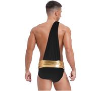 TTAO Men's Halloween Ancient Gr osplay Costume Roman God Toga Gladiator One Shoulder Bodysuit Black L
