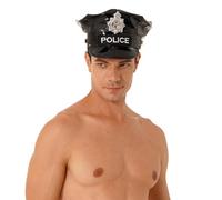 TTAO Mens Leather Police Hat Cop Cosplay Military Uniform Cap Police Uniforms Halloween Party Black Type C One Size