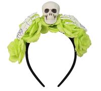 TTAO Mexican Sugar Skull Hair Accessory Deluxe Floral Headband with Coordinating Cuffs for Day of the Dead Celebrations Type A Green One Size