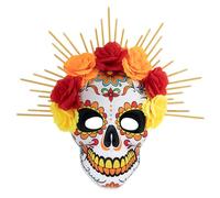 TTAO Professional Calavera Mask Day of The Dead Face Piece with Hand-Sewn Flowers for Performers Photographers Yellow One Size