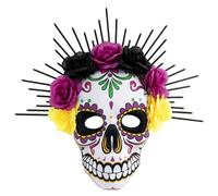 TTAO Professional Calavera Mask Day of The Dead Face Piece with Hand-Sewn Flowers for Performers Photographers Purple One Size