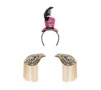 TTAO Ringmaster Circus Costume Accessories Fascinator Mini Top Hat Headband With Tassel Chain Epaulet Gold Rose Red One Size