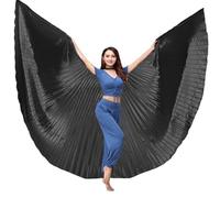 TTAO Stickless Belly Dance Wings Isis Veil Flowing 360-Degree Costume Prop for Stage Shows Music Festivals Parties Adult Black One Size