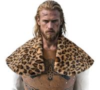 TTAO Warrior’s Faux Fur Shawl For Medieval Viking Barbarian Cosplay Heavy Duty Mantle With Leopard Print One Size