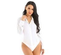 TTAO Womens Long Sleeves Work Office Shirt Bodysuit Blouse Leotard Shirt Formal Business Social Simple Basic Work Wear White S