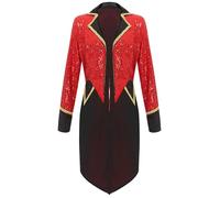 TTAO Womens Sequin Ringmaster Circus Costume Outerwear Long Sleeve Lion Tamer Tuxedo Coat Magician Outfit Red M