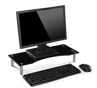 Ttap Black Glass Monitor Riser/Laptop & Computer TV Screen Stand/Height Adjustable 56cm L x 24cm D x 9cm H (Black)