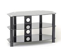 TTAP Black Glass with Black Legs TV Stand 1050mm for LED/LCD/Plasma TVs from 32" to 55" with 3 Shelves & Cable Management System